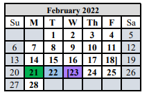 District School Academic Calendar for Comfort Elementary for February 2022