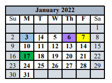 District School Academic Calendar for Comfort Elementary for January 2022
