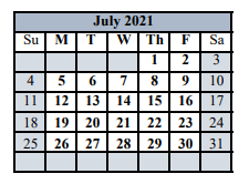 District School Academic Calendar for Comfort Middle for July 2021