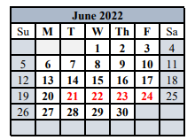District School Academic Calendar for Comfort Elementary for June 2022