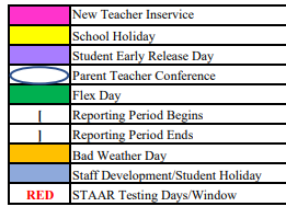 District School Academic Calendar Legend for Comfort Elementary