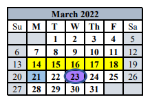 District School Academic Calendar for Comfort Middle for March 2022