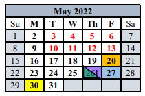 District School Academic Calendar for Comfort Middle for May 2022