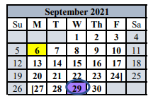 District School Academic Calendar for Comfort Middle for September 2021