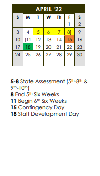 District School Academic Calendar for Como-pickton School for April 2022