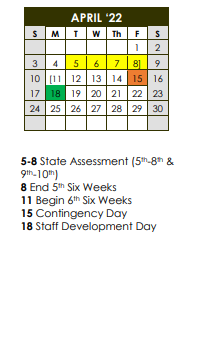 District School Academic Calendar for Holy Highway Pickton for April 2022