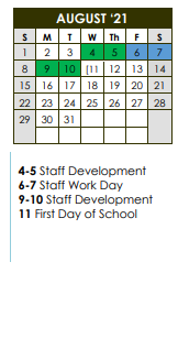 District School Academic Calendar for Como-pickton School for August 2021