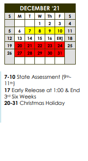 District School Academic Calendar for Holy Highway Pickton for December 2021