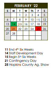District School Academic Calendar for Como-pickton School for February 2022