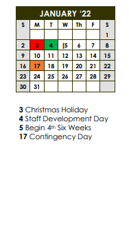 District School Academic Calendar for Holy Highway Pickton for January 2022
