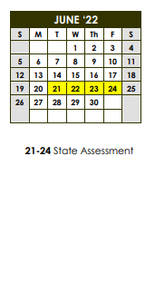 District School Academic Calendar for Holy Highway Pickton for June 2022