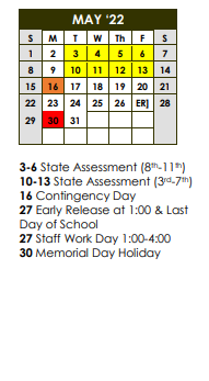 District School Academic Calendar for Holy Highway Pickton for May 2022