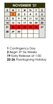 District School Academic Calendar for Holy Highway Pickton for November 2021