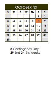 District School Academic Calendar for Como-pickton School for October 2021