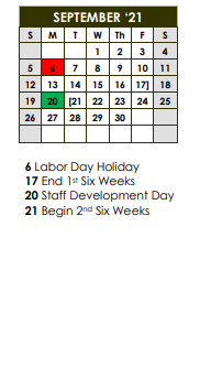 District School Academic Calendar for Como-pickton School for September 2021