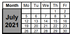 District School Academic Calendar for Connally High School for July 2021