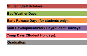 District School Academic Calendar Legend for Challenge Academy