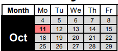 District School Academic Calendar for Elm Mott Center for October 2021