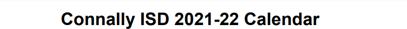 District School Academic Calendar for Connally Elementary School