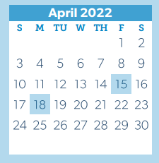 District School Academic Calendar for W L Hauke Alter Ed for April 2022