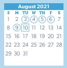 District School Academic Calendar for D A E P for August 2021