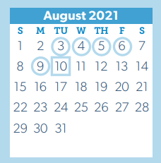 District School Academic Calendar for Houser Elementary for August 2021