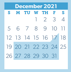District School Academic Calendar for Washington Junior High for December 2021