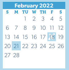 District School Academic Calendar for Next New Intermediate for February 2022