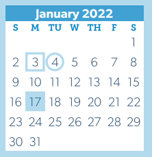 District School Academic Calendar for Washington Junior High for January 2022