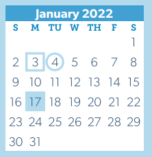 District School Academic Calendar for D A E P for January 2022