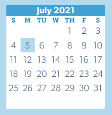 District School Academic Calendar for Mccullough Junior High School for July 2021