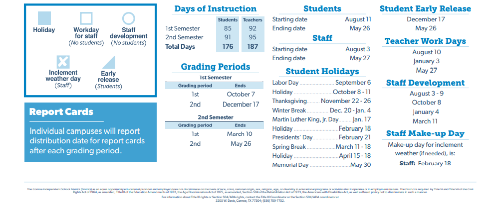 District School Academic Calendar Key for Mccullough Junior High School
