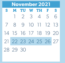 District School Academic Calendar for Washington Junior High for November 2021