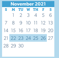 District School Academic Calendar for W L Hauke Alter Ed for November 2021