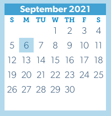 District School Academic Calendar for Pathways for September 2021