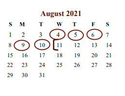 District School Academic Calendar for Cooper Elementary for August 2021