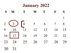 District School Academic Calendar for Cooper Junior High for January 2022