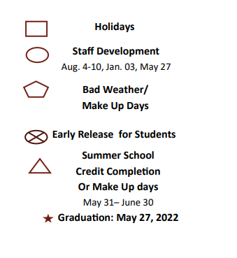 District School Academic Calendar Legend for Cooper Elementary