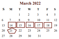 District School Academic Calendar for Cooper Junior High for March 2022