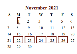 District School Academic Calendar for Cooper Junior High for November 2021