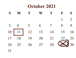 District School Academic Calendar for Cooper High School for October 2021
