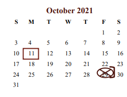 District School Academic Calendar for Cooper Junior High for October 2021