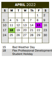 District School Academic Calendar for Mockingbird Elementary School for April 2022