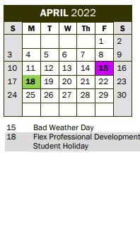 District School Academic Calendar for Coppell High School for April 2022