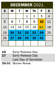 District School Academic Calendar for Coppell Middle East for December 2021