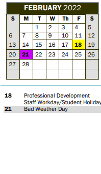 District School Academic Calendar for Cottonwood Creek Elementary School for February 2022