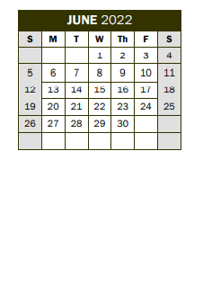 District School Academic Calendar for Mockingbird Elementary School for June 2022