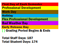 District School Academic Calendar Legend for Lakeside Elementary School