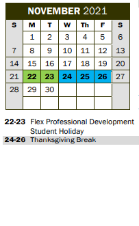 District School Academic Calendar for Lakeside Elementary School for November 2021