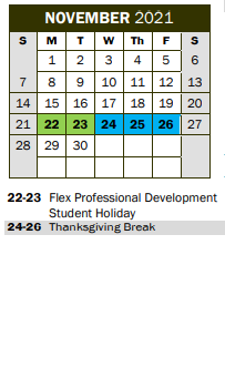 District School Academic Calendar for Coppell Middle North for November 2021